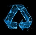 Recycling sign made of water splashes on black background Royalty Free Stock Photo