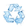 Recycling sign made of water splashes on white background Royalty Free Stock Photo