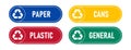 Recycling sings with waste products materials labels or stickers Royalty Free Stock Photo