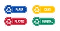 Recycling sings with waste products materials labels or stickers Royalty Free Stock Photo