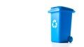 Trash bin. Blue dustbin for recycle paper trash isolated on white background. Container for disposal garbage waste and save Royalty Free Stock Photo