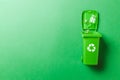 Recycling sorting. Bin container for disposal garbage waste and save environment. Green dustbin for recycle glass can trash Royalty Free Stock Photo