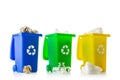 Recycling sorting. Bin container for disposal garbage waste and save environment. Yellow, green, blue dustbin for recycle plastic Royalty Free Stock Photo