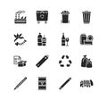 Recycling and sorting of waste glyph flat icon set. Garbage sorting. Vector illustration trash, factory, garbage truck