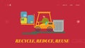 Recycling and Storage of Trash for Further Disposal Website Landing Page. Worker Driving Forklift Truck with Garbage