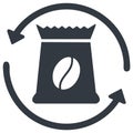 Recycling symbol with coffee bag and bean icon, representing coffee sustainability or refill Royalty Free Stock Photo