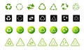 Recycling symbol of ecologically pure funds. Set of arrows. Green vector collection.