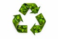 Recycling symbol from green leaves on white. Recycling arrows, reuse, recycle logo. AI generated Royalty Free Stock Photo