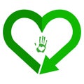 Recycling symbol in heart shape, reload sign, love earth color icon. Recycle heart flat isolated icon for web. Flat style. Vector Royalty Free Stock Photo