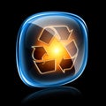 Recycling symbol icon neon.