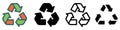 Recycling symbol icon set. Collection of universal recycling symbols in flat style.