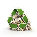 Recycling symbol logo with recycled elements accumulated garbage with white background Generative AI Illustration