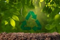 The recycling symbol in the middle of leave in nature indicates reuse without harming the environment Royalty Free Stock Photo