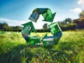 Recycling symbol, recycle sign, plastic and nature