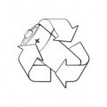 Recycling symbol with used alkaline battery inside. Outline. Vector illustration. Problems of waste processing, ecology and saving