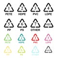 Recycling Symbols Plastic Recycling Symbols Recycling icon on white background vector Royalty Free Stock Photo