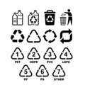 Recycling Symbols For Plastic. Vector icon illustration set Royalty Free Stock Photo