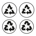 Recycling symbols set. Environmental care icons. Waste management emblems. Four variations. Vector illustration. EPS 10. Royalty Free Stock Photo