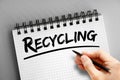 Recycling text on notepad, concept background Royalty Free Stock Photo