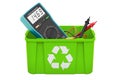 Recycling trashcan with digital multimeter, 3D rendering Royalty Free Stock Photo