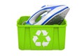 Recycling trashcan with electric iron, 3D rendering