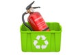 Recycling trashcan with fire extinguisher, 3D rendering