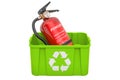 Recycling trashcan with fire extinguisher, 3D rendering Royalty Free Stock Photo