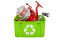Recycling trashcan with fishing reel, 3D rendering