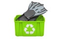 Recycling trashcan with flippers, swimfins. 3D rendering Royalty Free Stock Photo