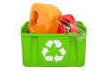 Recycling trashcan with hand mixers, 3D rendering Royalty Free Stock Photo