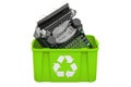 Recycling trashcan with mechanical typewriter, 3D rendering