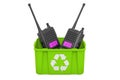 Recycling trashcan with radio transceivers, 3D rendering Royalty Free Stock Photo