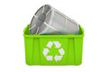 Recycling trashcan with roll of steel sheet, stainless steel coil. 3D rendering