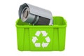 Recycling trashcan with security camera, 3D rendering