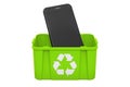 Recycling trashcan with smartphone phone, 3D rendering