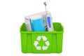 Recycling trashcan with water flosser, 3D rendering