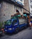 Recycling truck collecting waste in Hanoi, Vietnam.