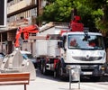 Recycling truck picking up bins Royalty Free Stock Photo