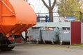 Recycling truck picking up garbage bin Royalty Free Stock Photo