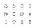 Recycling vector icons. Sorting Garbage, Reclamation, Trash Types. Editable line set