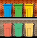 Recycling wheelie bins against the brick wall, vector