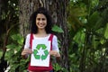 Recycling: woman holding a recycle sign