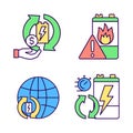 Recycling world industry RGB color icons set