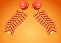 Red 3D firecrackers on the gloden background.Banger for asian holiday. Spring festival greeting card element