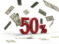 Red 50 percentage with money