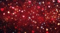 Red Abstract Background with Glitter and Hearts, Valentine\'s Day Royalty Free Stock Photo