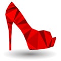 Red abstract high heel woman shoe in origami style