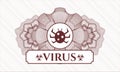 Red abstract rosette. Vector Illustration. Detailed with bug icon and Virus text inside EPS10