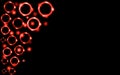 Red abstract shiny beautiful colored neon glowing circles, bubbles, rings with glare of light and bright stars on a black backgrou Royalty Free Stock Photo