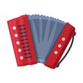 Red Accordion, Classical Bayan Musical Instrument Flat Style Vector Illustration on White Background